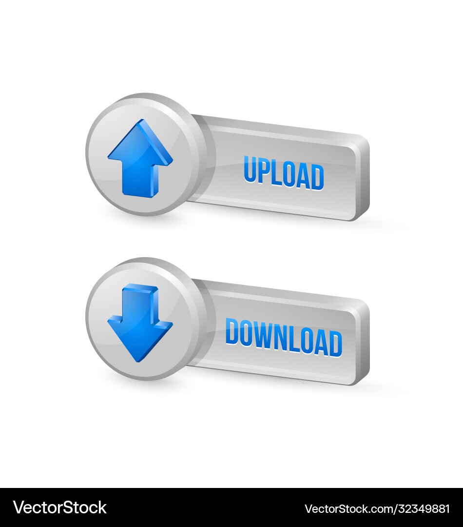 Three dimensional download and upload buttons Three dimensional download and upload buttons vector image