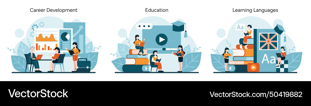 Charts and meetings depict career advancement Vector Image
