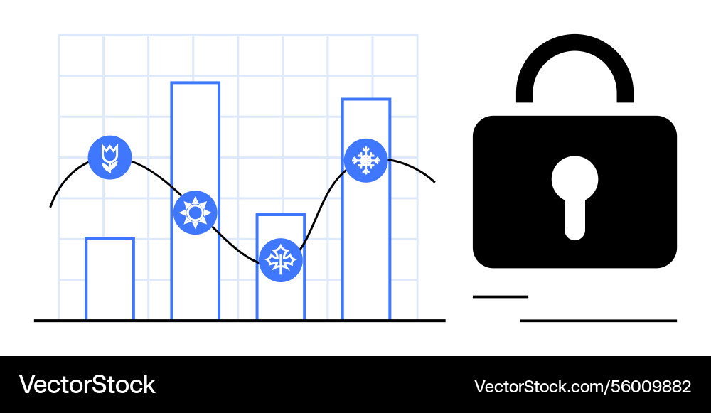 Cybersecurity analytics with data chart and secure Cybersecurity analytics with data chart and secure vector image