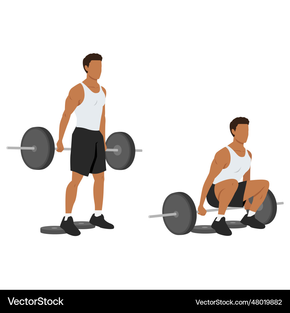 Man doing barbell hack squat with stepping Man doing barbell hack squat with stepping vector image
