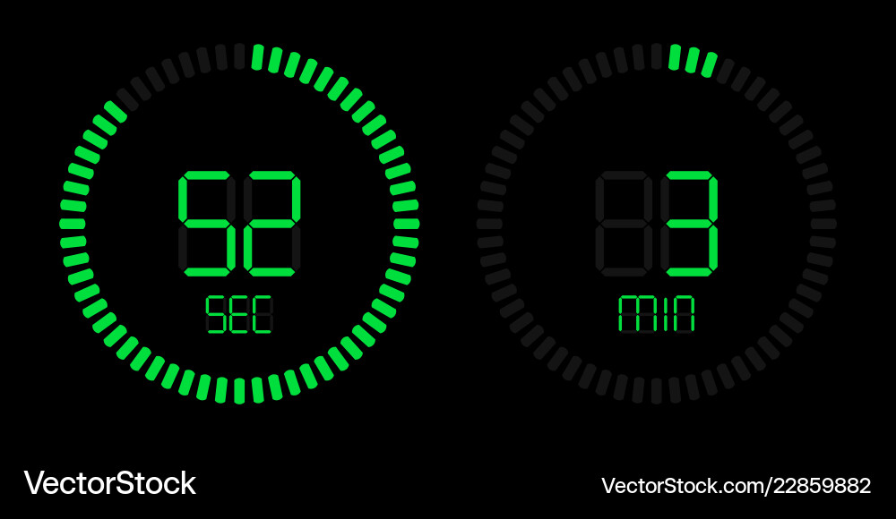 Stopwatch countdown digital green timer display Stopwatch countdown digital green timer display vector image