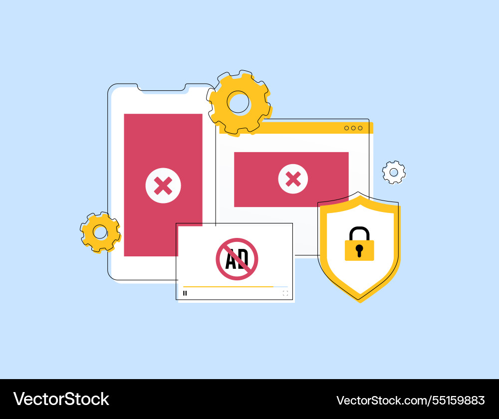 Ad blocking - mobile and web screens Vector Image