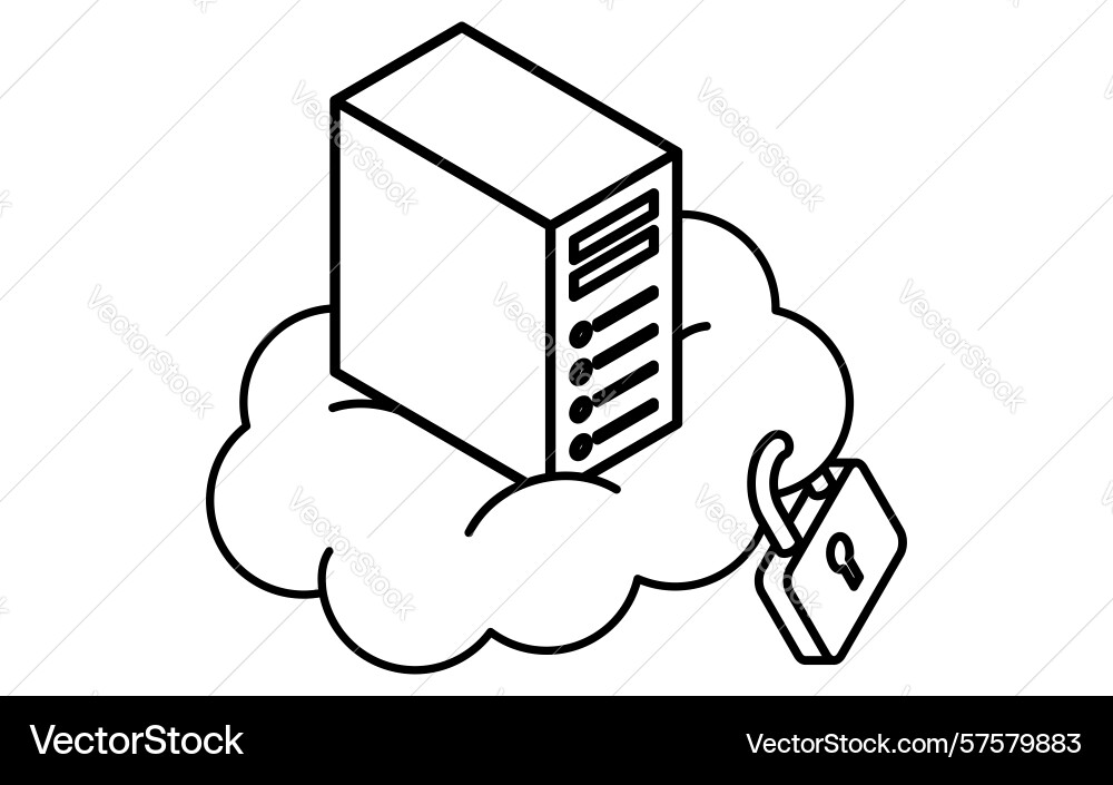 Secure cloud web server isometric line icon vector image