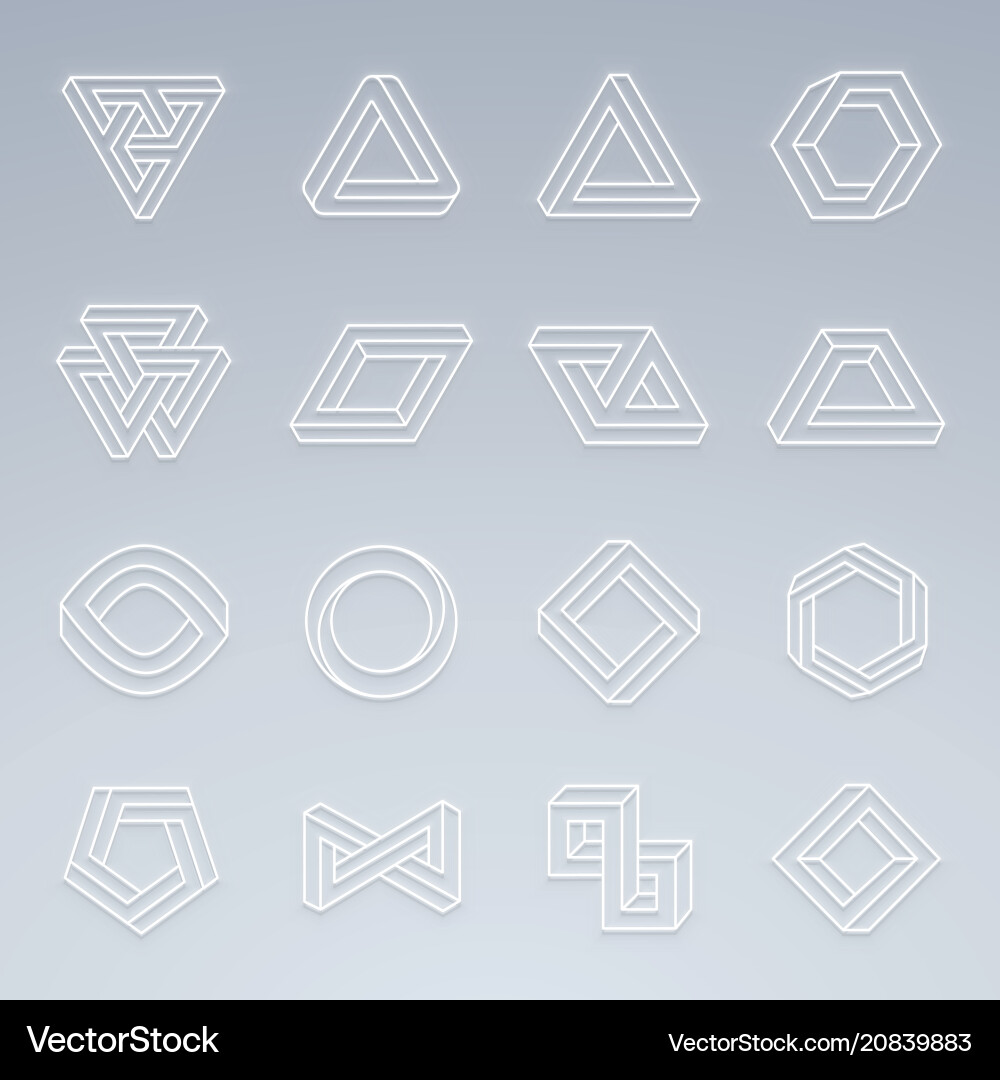 Set of impossible shapes with glow effect Set of impossible shapes with glow effect vector image