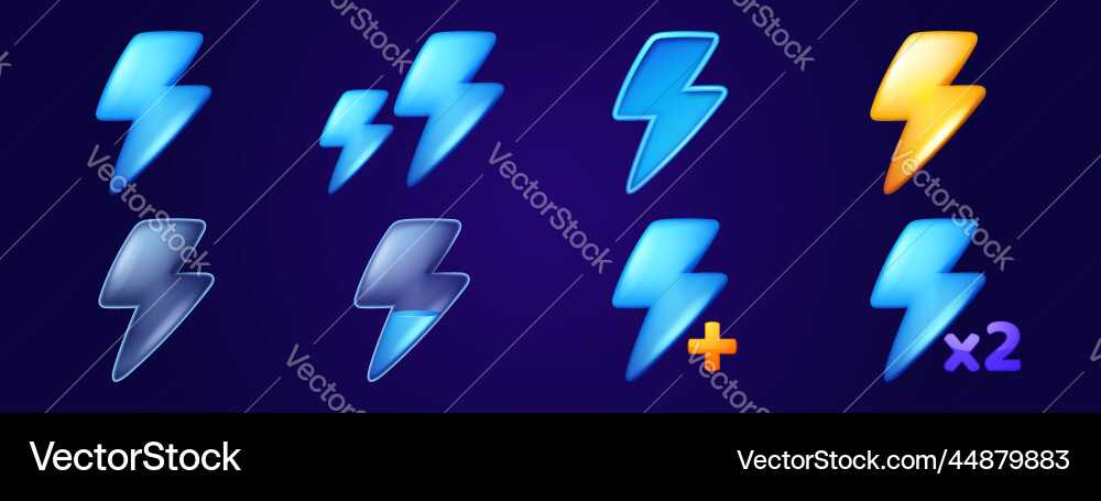 Set of lightnings game score or level elements Set of lightnings game score or level elements vector image
