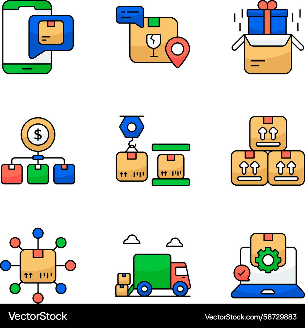 Set of logistic and inventory flat icons Vector Image