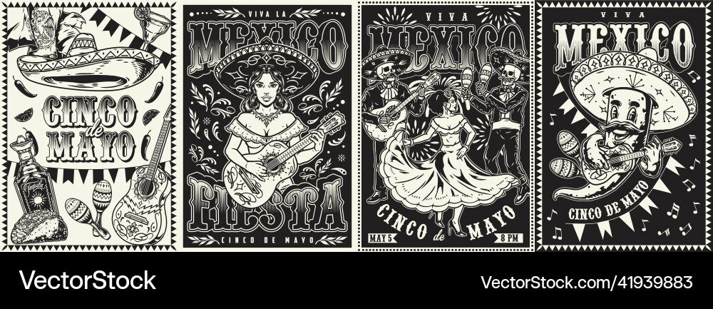 Vintage posters set with mexican performers Vintage posters set with mexican performers vector image