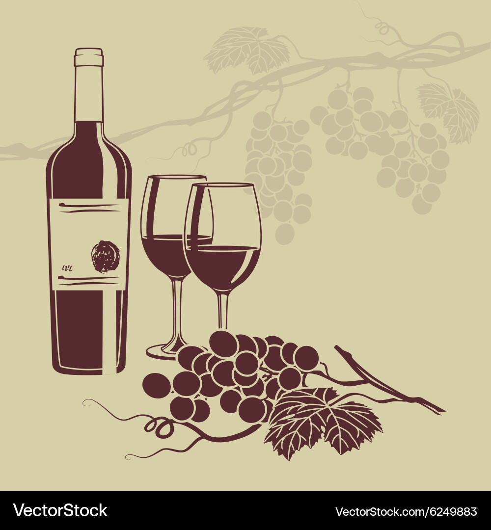 Wine Background - Vineyard & Grapes vector image