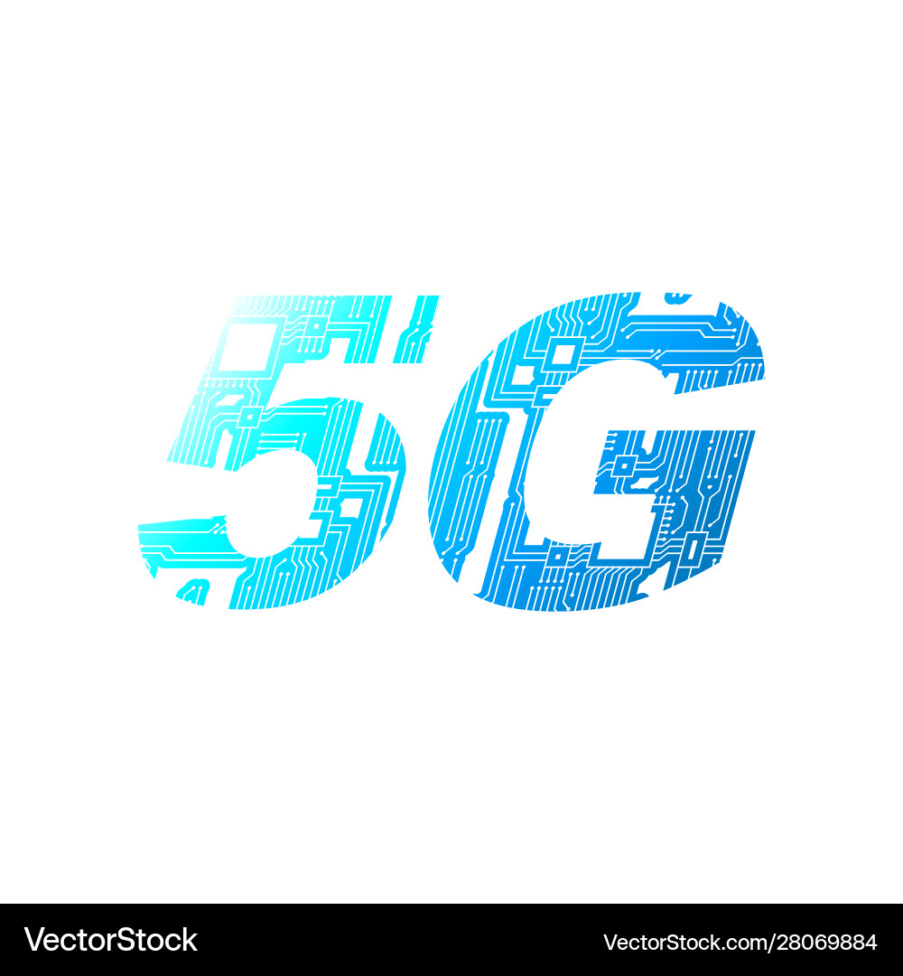 5g mobile networking from circuit board on white vector image