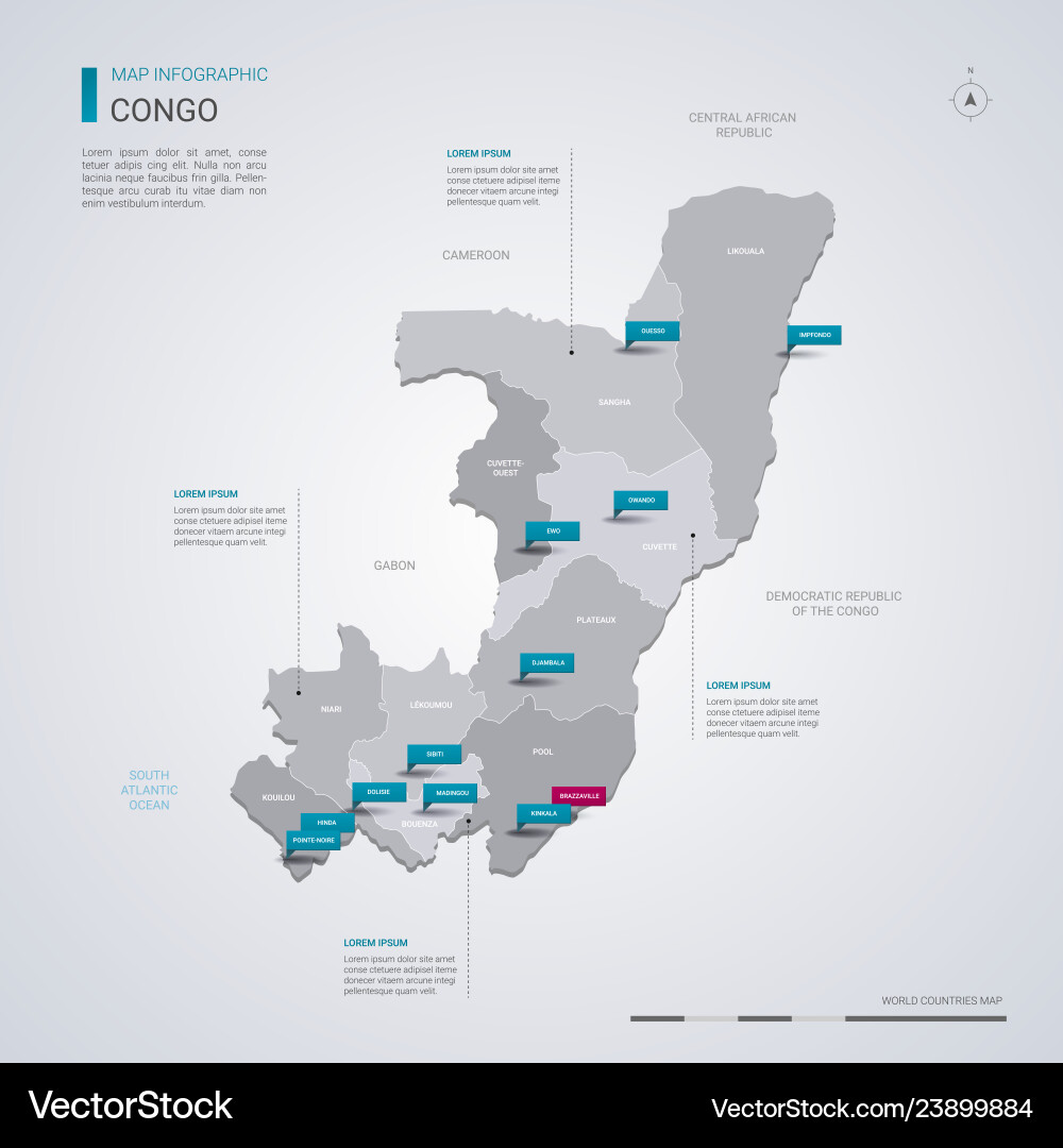 Congo map with infographic elements pointer marks Congo map with infographic elements pointer marks vector image