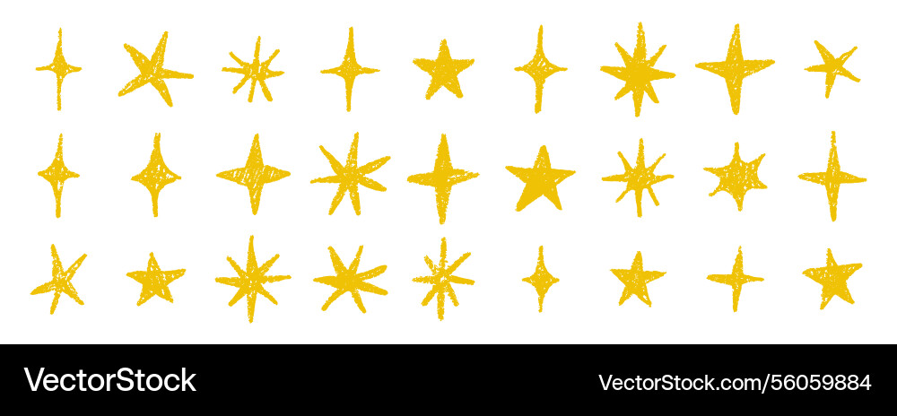 Gold Kreide Crayon doodle Sterne Set Glanz Gold Kreide Crayon doodle Sterne Set Glanz vektorbild