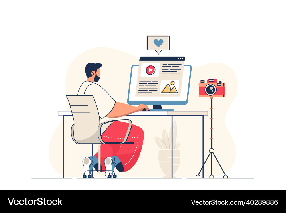 Blogger Writing on Computer vector image