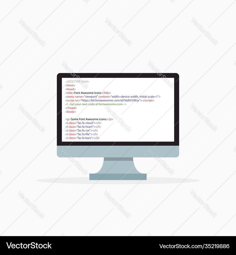 Css code on computer screen monitor icon Css code on computer screen monitor icon vector image