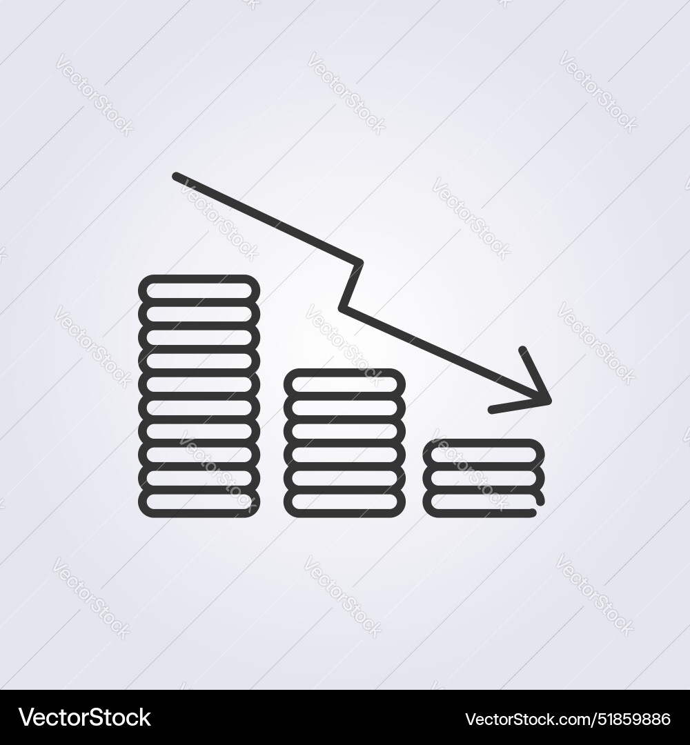 Line art declining coin bar chart with stack Vector Image
