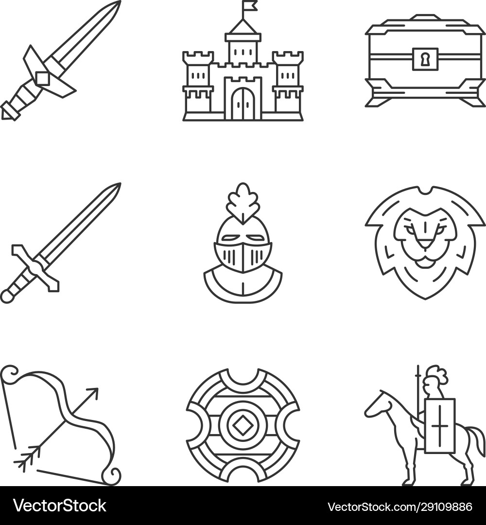 Medieval Line Icons - Knights & Castles Vector Image