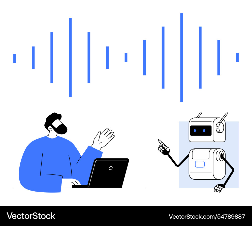 Human engaging in communication with a robot using Human engaging in communication with a robot using Vector Image