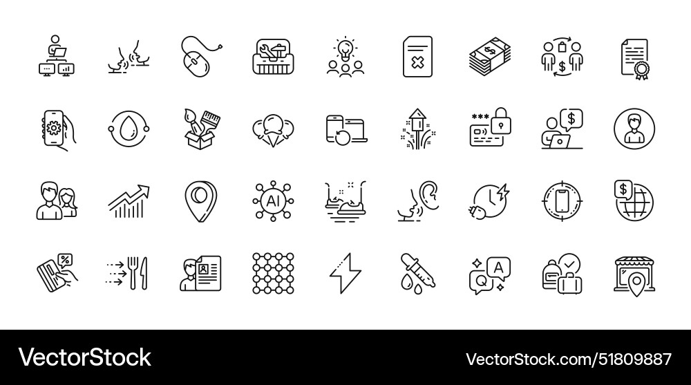 Lock computer mouse and charging time line icons Lock computer mouse and charging time line icons vector image