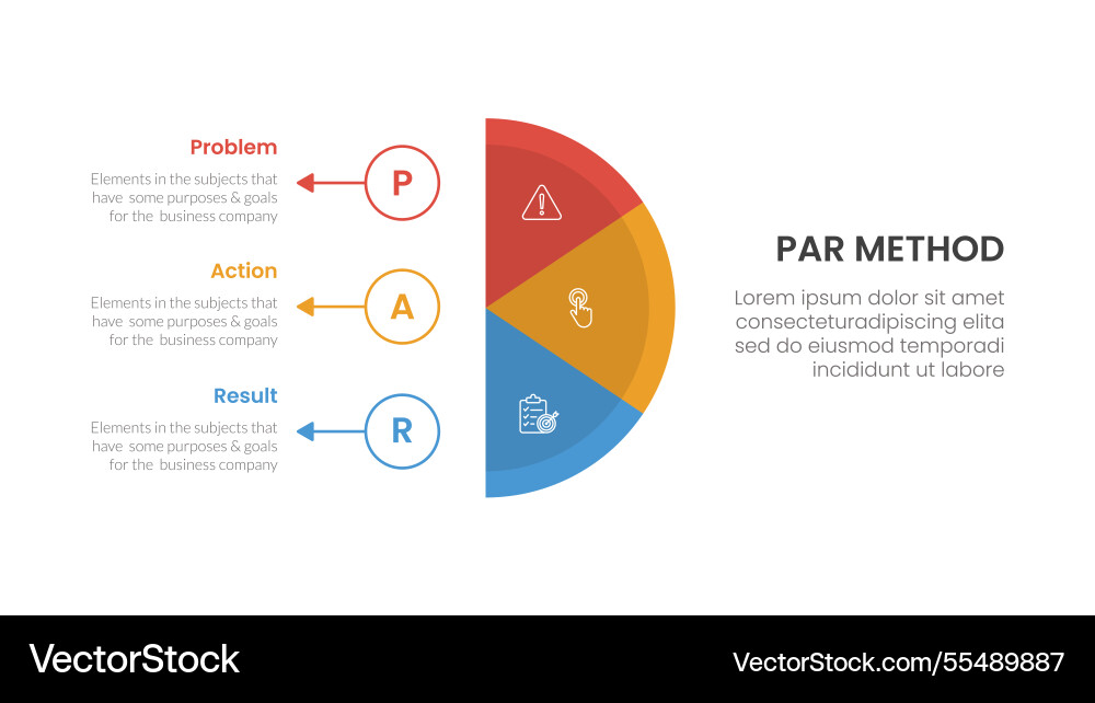 Par method infographic 3 point with vertical half Par method infographic 3 point with vertical half vector image