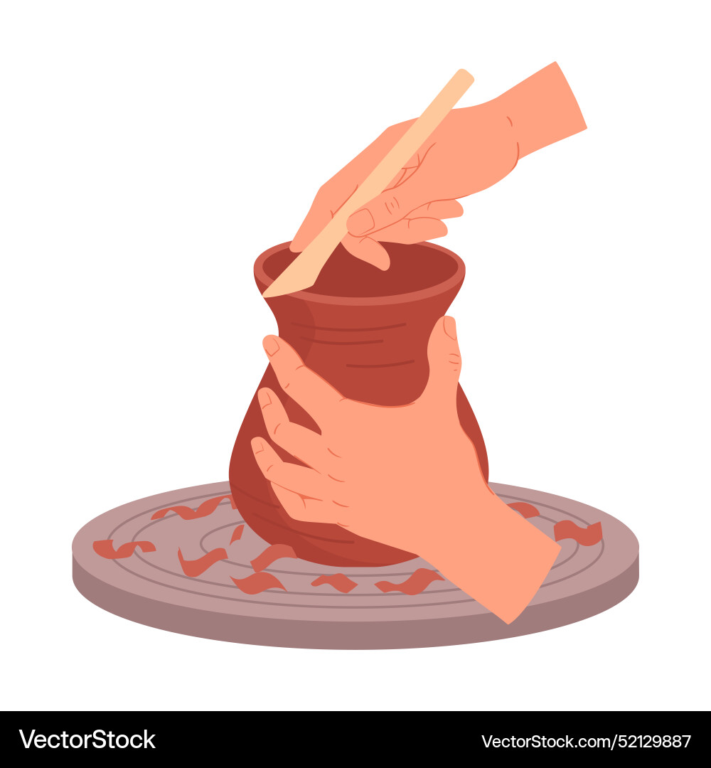 Potter Modeling Clay Vase Potters Hands Making Vector Image