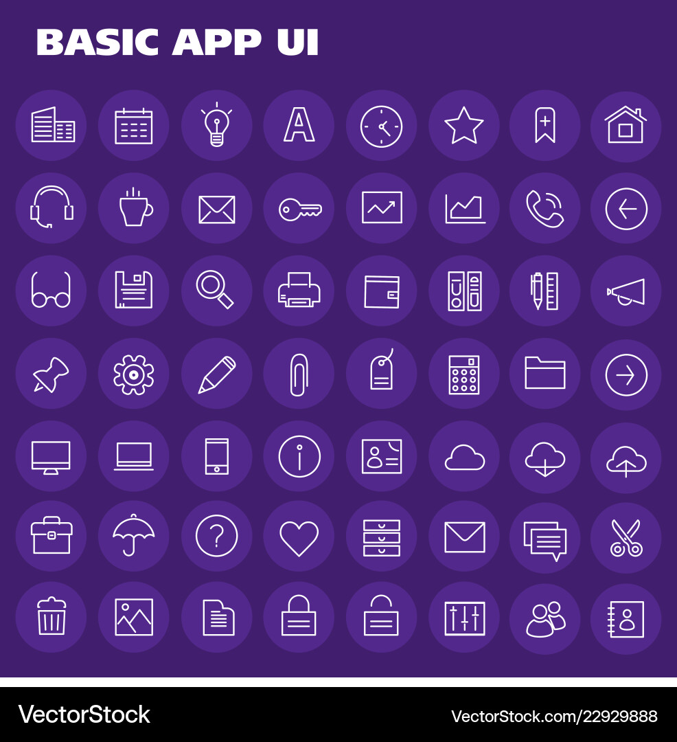 Big basic app ui ux and office linear icon set Big basic app ui ux and office linear icon set vector image