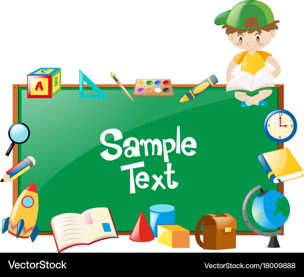 Border design with boy and many school objects vector image