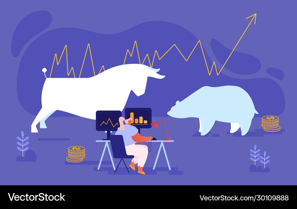 Businesswoman trader character working on computer Businesswoman trader character working on computer vector image