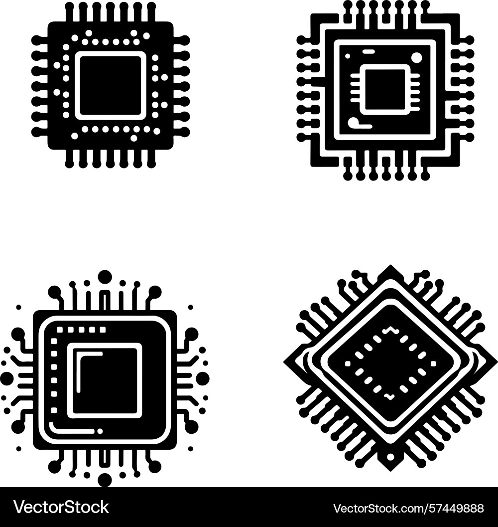Cpu processor icons silhouette collection vector image