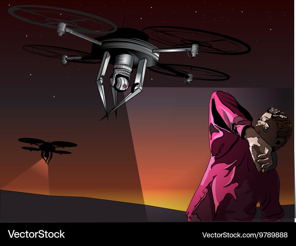 Drones Pursuing a Figure Vector Image
