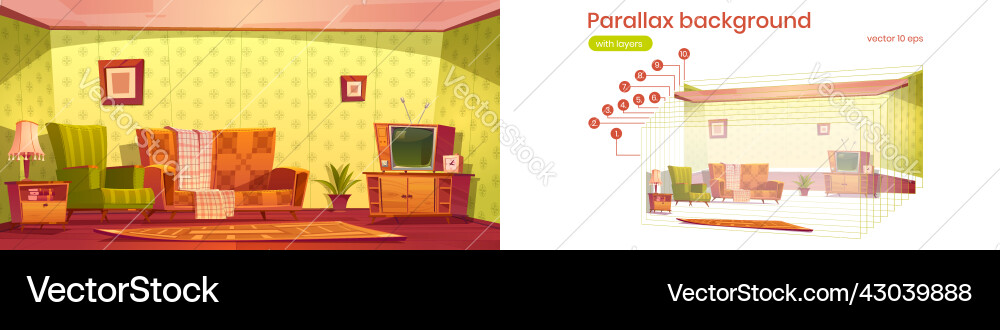 Parallax background for game with vintage room Parallax background for game with vintage room vector image