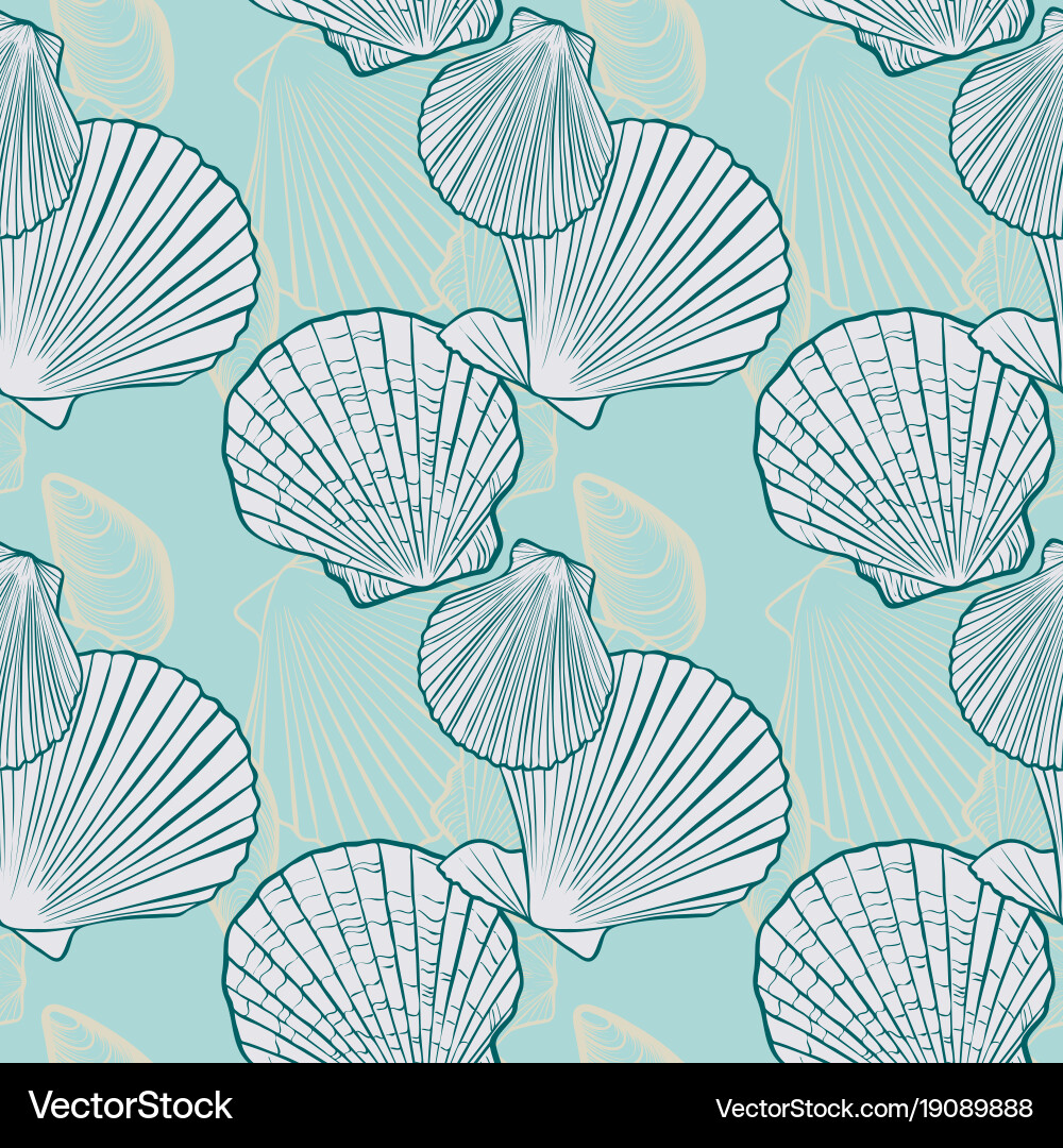 Seamless pattern with seashells Royalty Free Vector Image