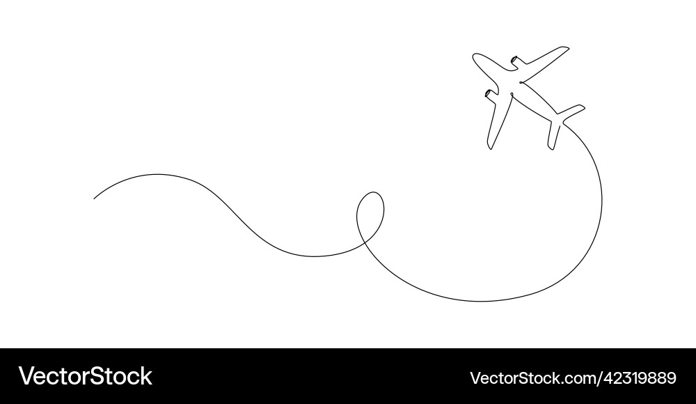 Airplane path in one continuous line drawing Airplane path in one continuous line drawing Vector Image