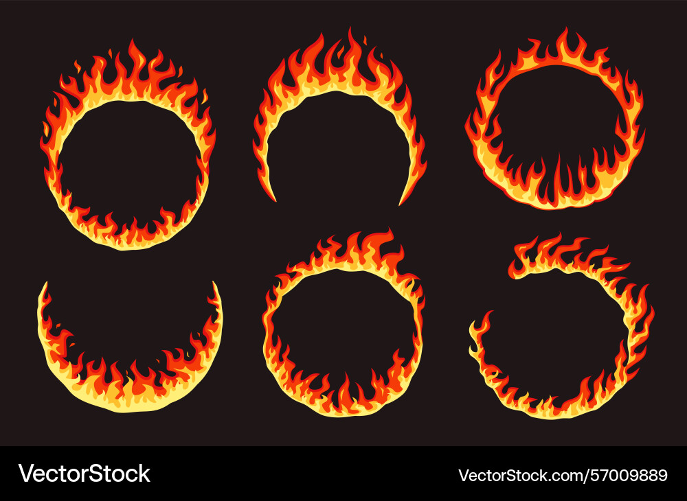 Cartoon fire flame rings red hot burning hoops Cartoon fire flame rings red hot burning hoops Vector Image