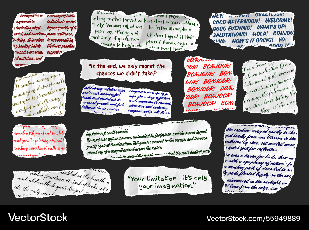 Ripped paper strips with handwritten text Vector Image
