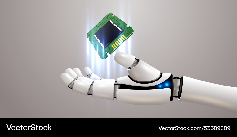 Robot hand holding processor technology machine Robot hand holding processor technology machine Vector Image