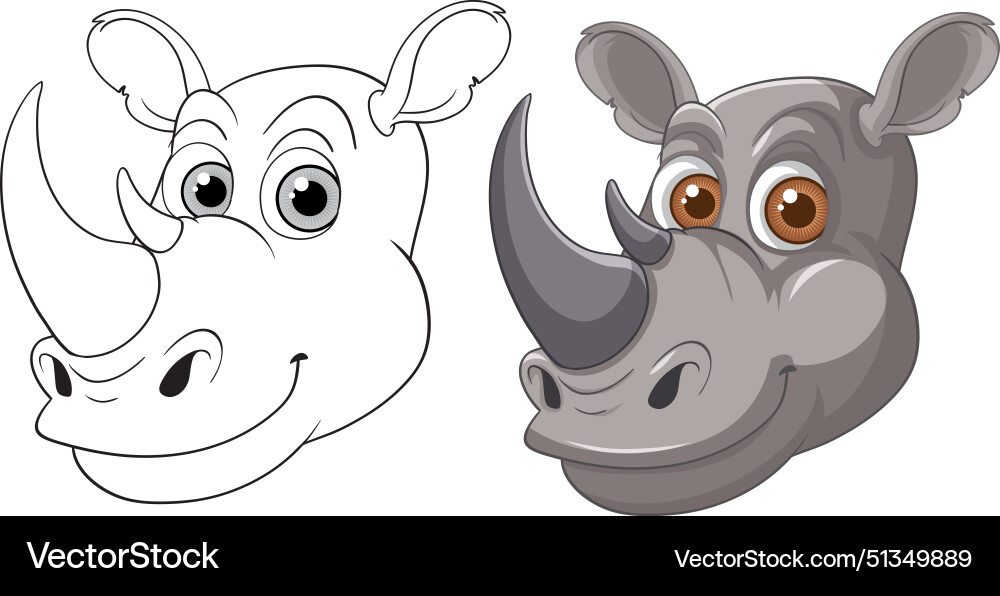 Smiling rhino in color and outline versions Smiling rhino in color and outline versions Vector Image