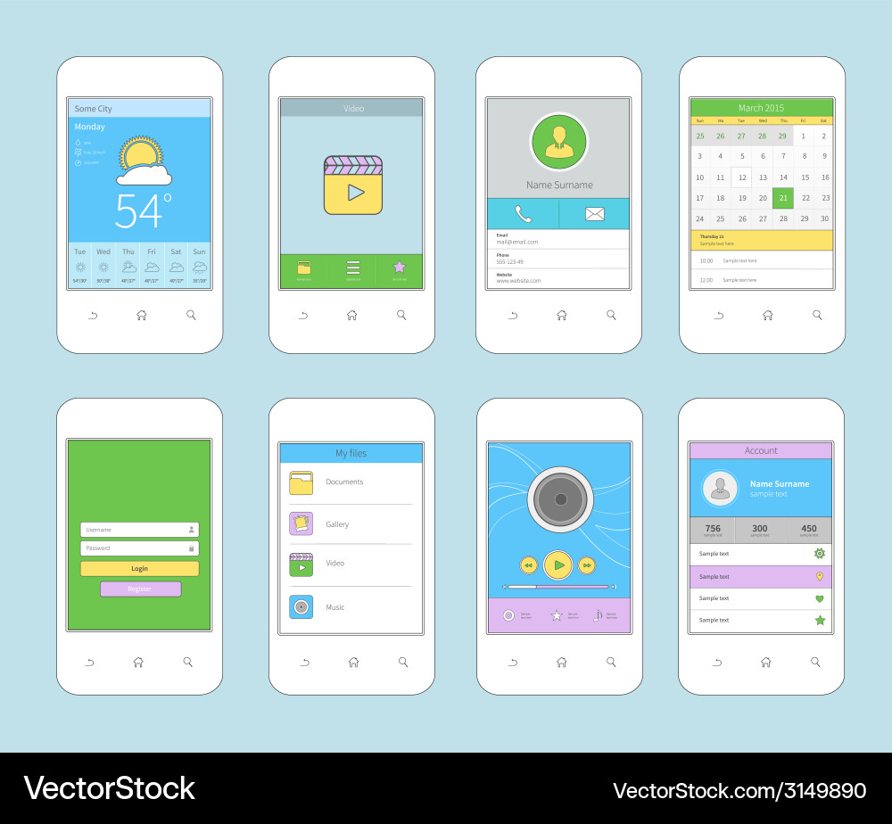 Mobile ui design flat line vector image