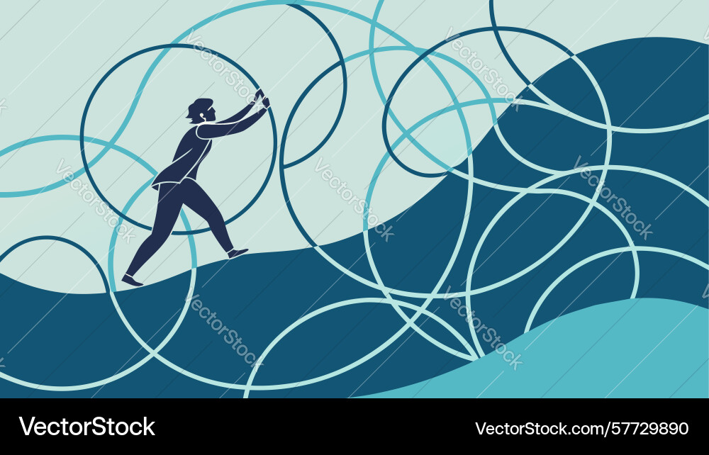 Person running on dynamic abstract waves design Vector Image