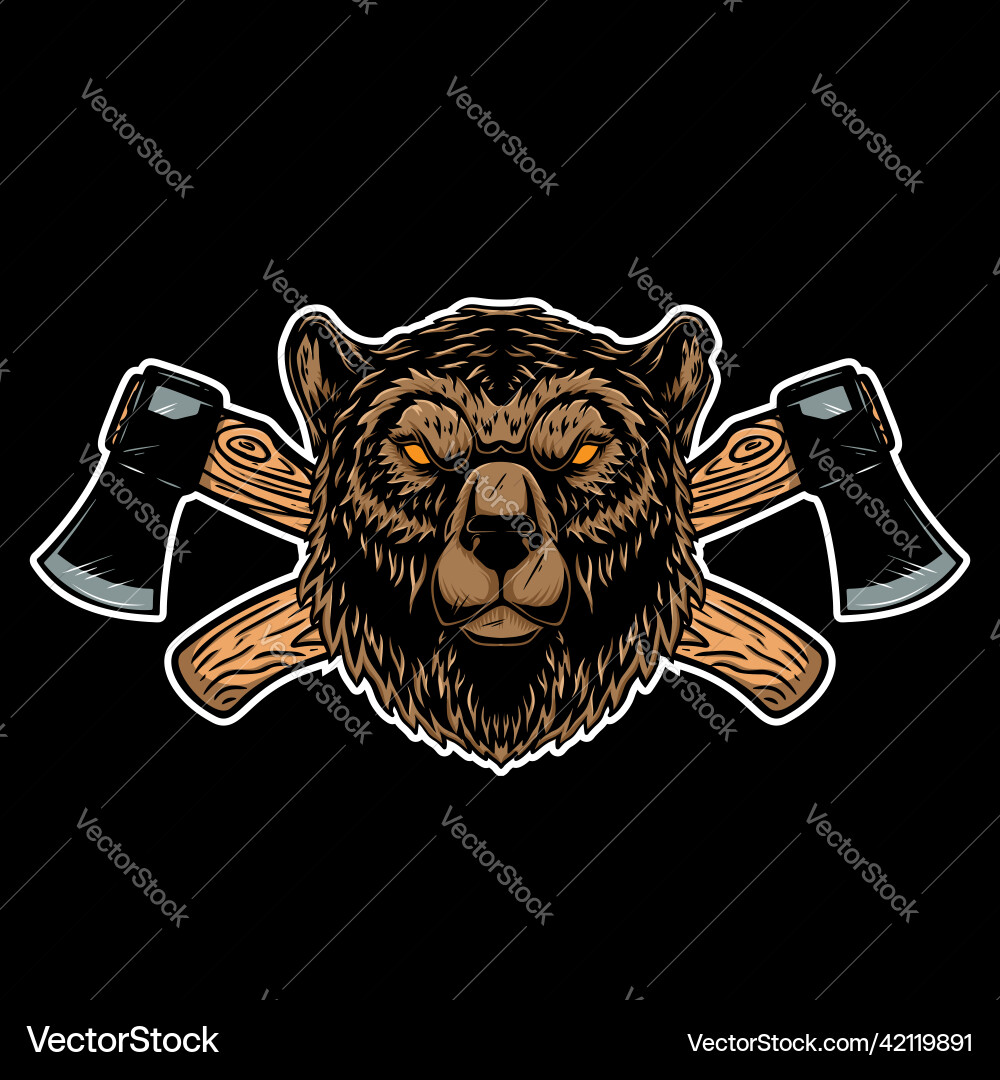 Bear with axes design element for poster emblem Vector Image