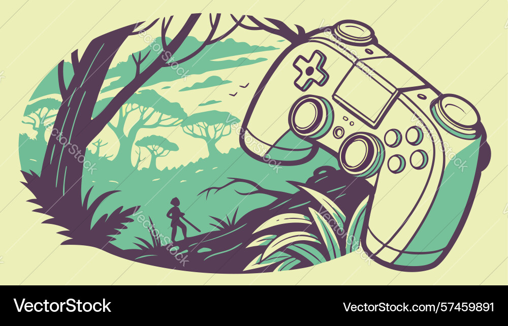 Immersive vr headset showing game controller vector image