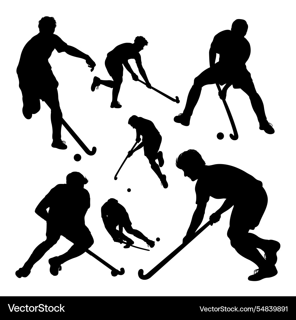 Male field hockey player silhouettes Male field hockey player silhouettes Vector Image