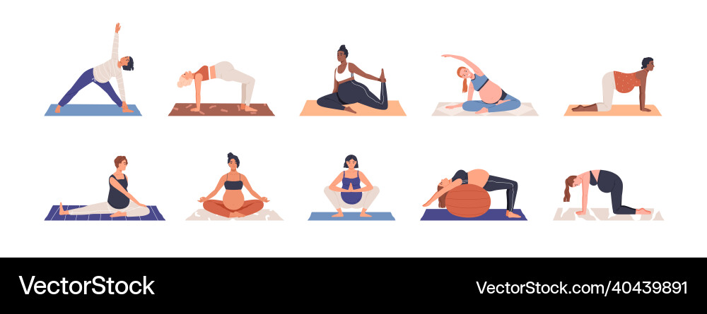 Pregnant Women Prenatal Yoga Vector Image