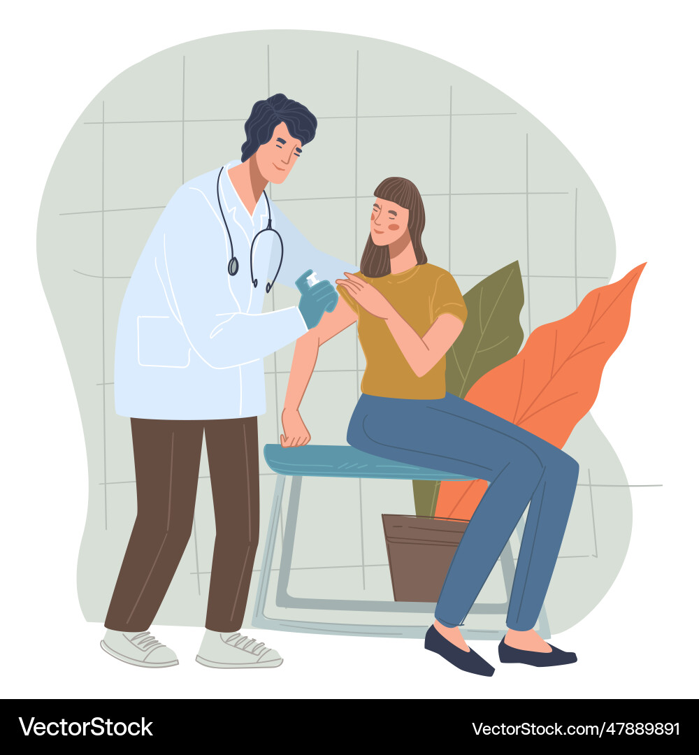 Woman in hospital or clinics getting vaccinated Woman in hospital or clinics getting vaccinated vector image