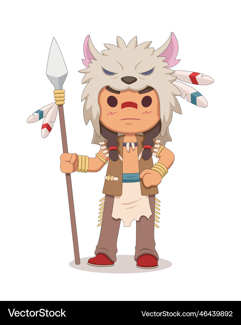 Cute style native american indian warrior cartoon Vector Image