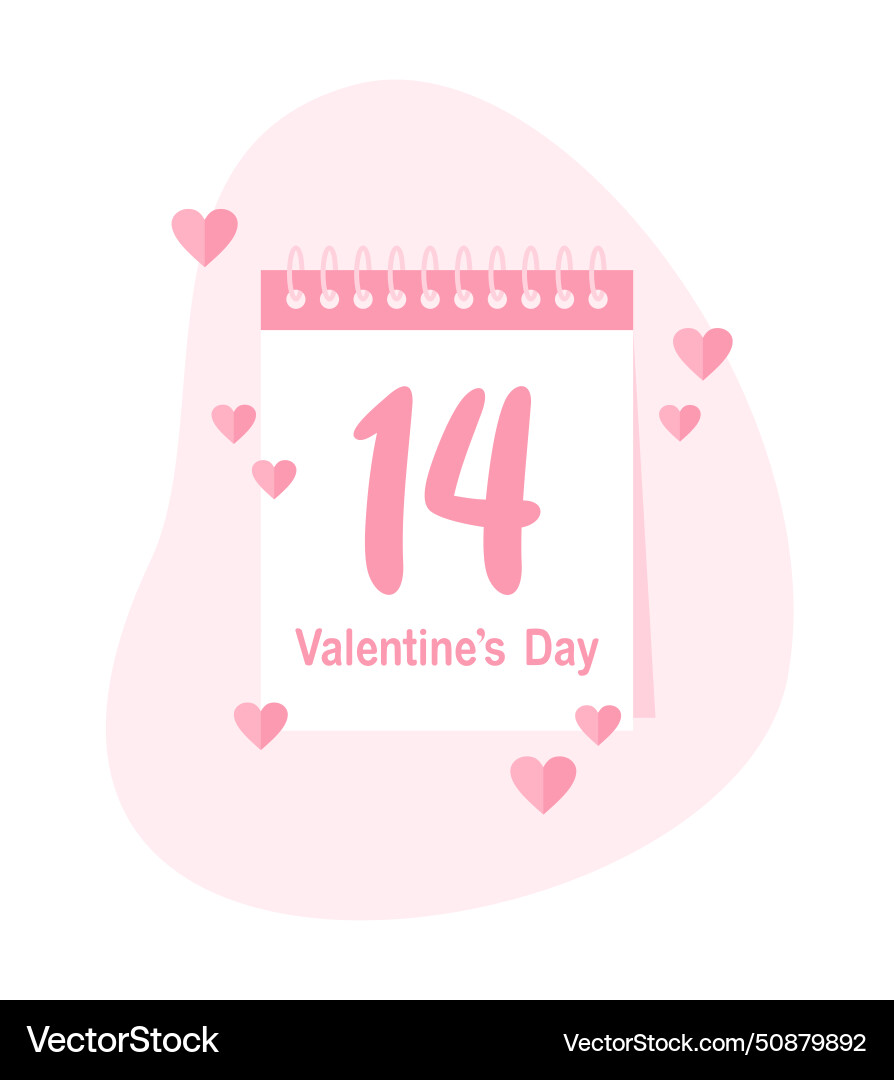 Daily calendar with number 14 and text valentines vector image