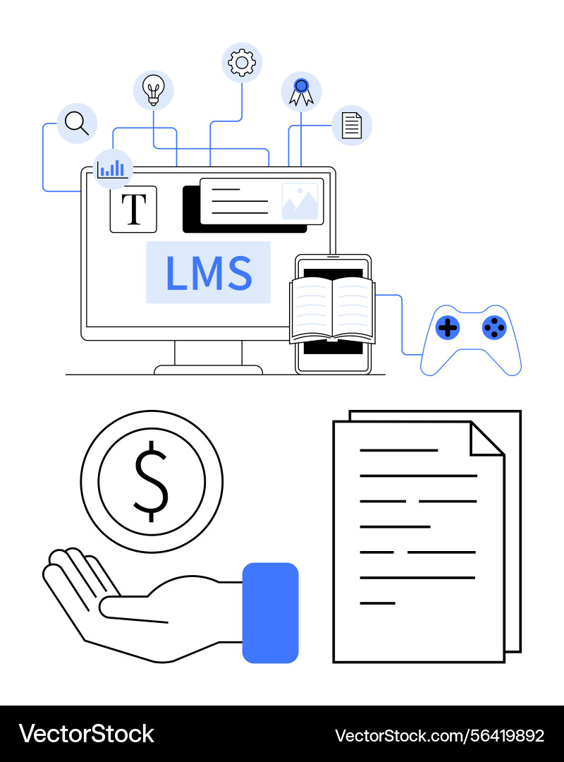 Learning management system interface with digital Learning management system interface with digital Vector Image