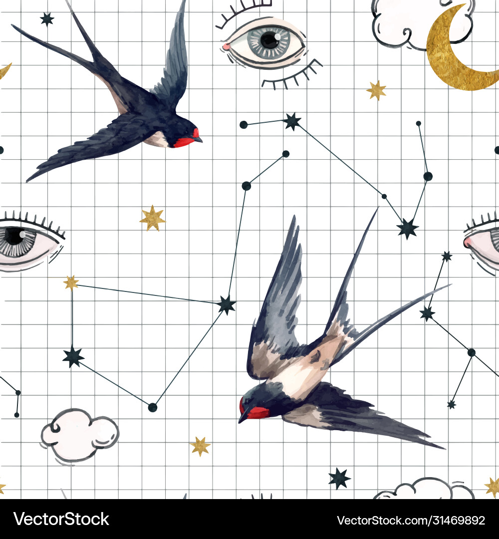 Watercolor Celestial Pattern Vector Image