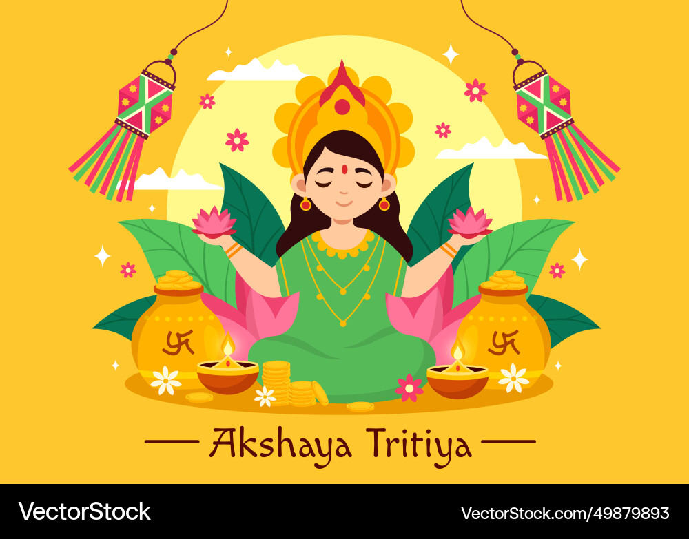 Akshaya tritiya festival with a golden kalash Akshaya tritiya festival with a golden kalash vector image