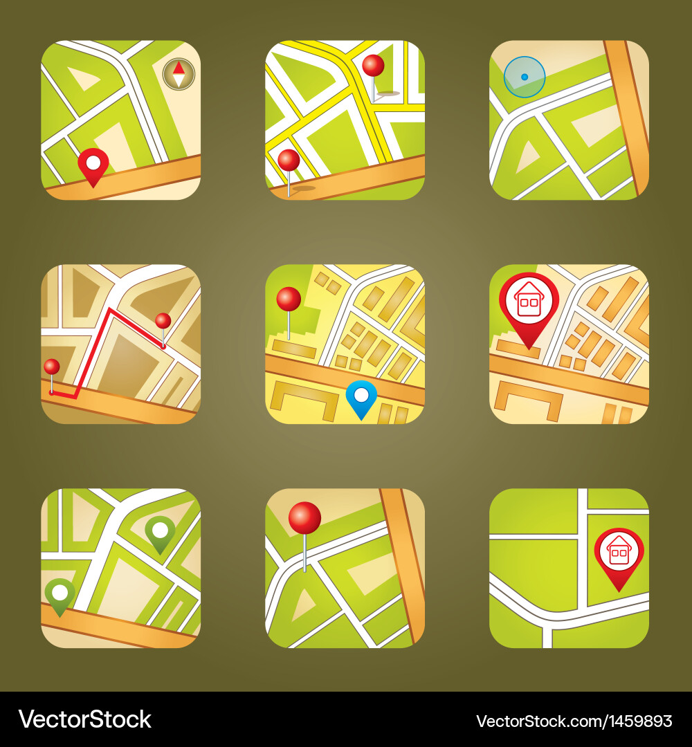 GPS Map with Location Icons Vector Image