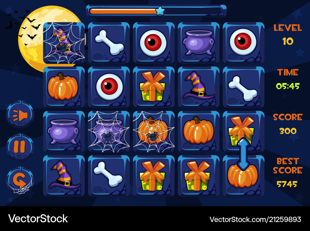 Interface match3 games icons and buttons Interface match3 games icons and buttons vector image