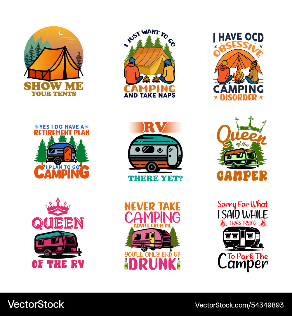 Rv and camping svg bundle travel fun camper Vector Image